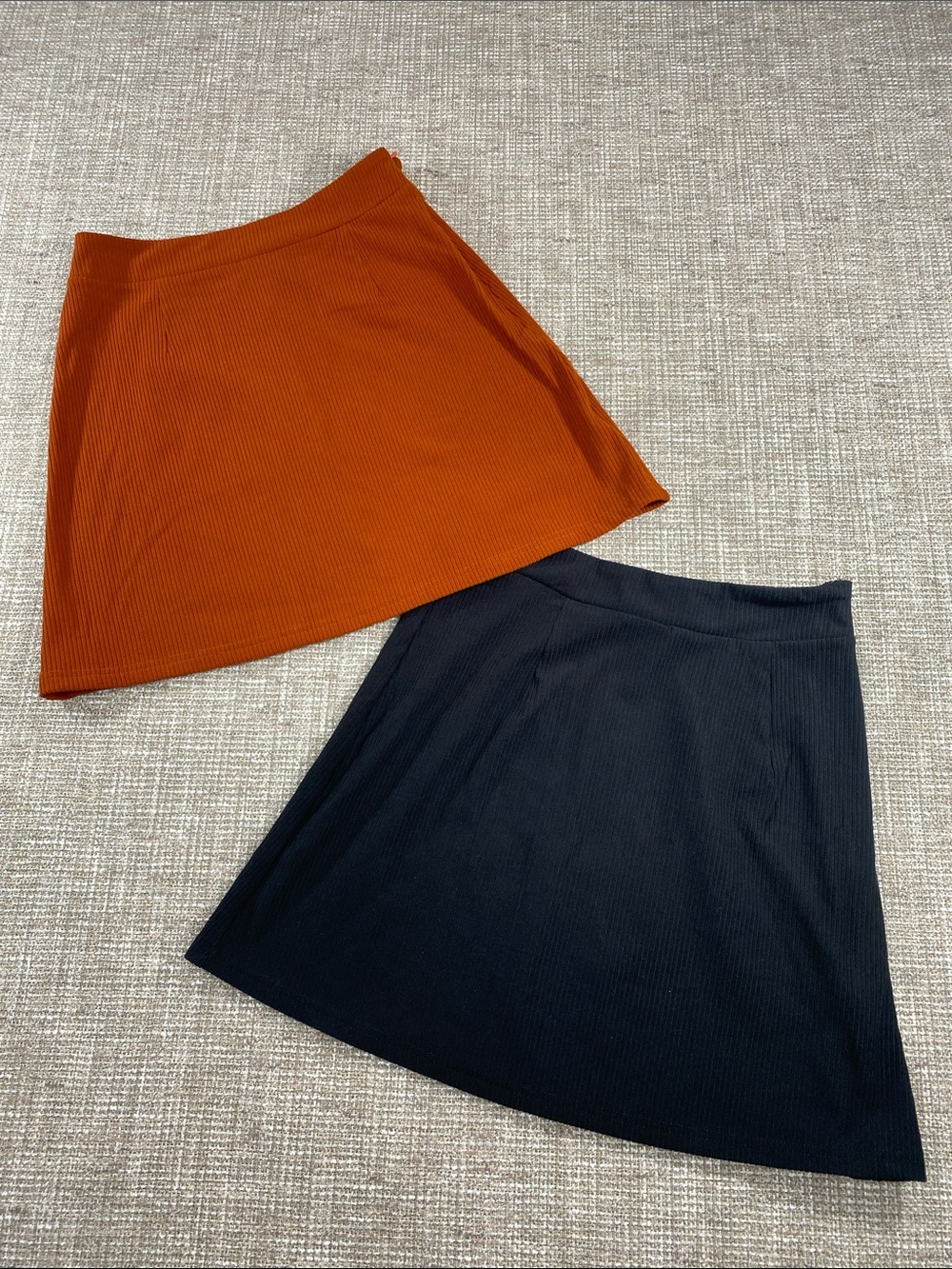 Set of two different colors mini skirts rusty orange, and black autumn colors